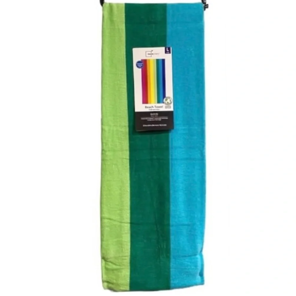 Large beach towel striped multicolor quick dry 34”x64” hanging loop